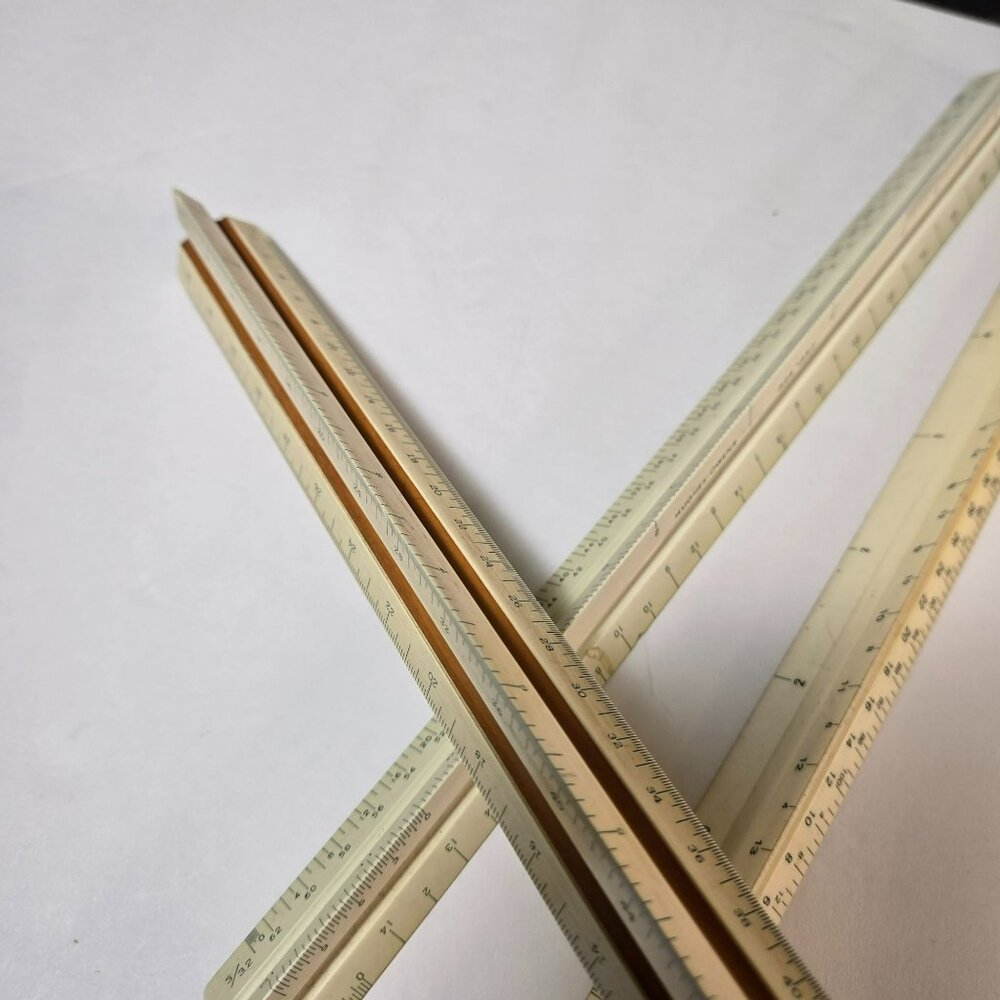 LOT (5) VTG 12" Engineer Architect Triangular Rulers Helix Hughes-Owens Keuffel - Picture 9 of 13